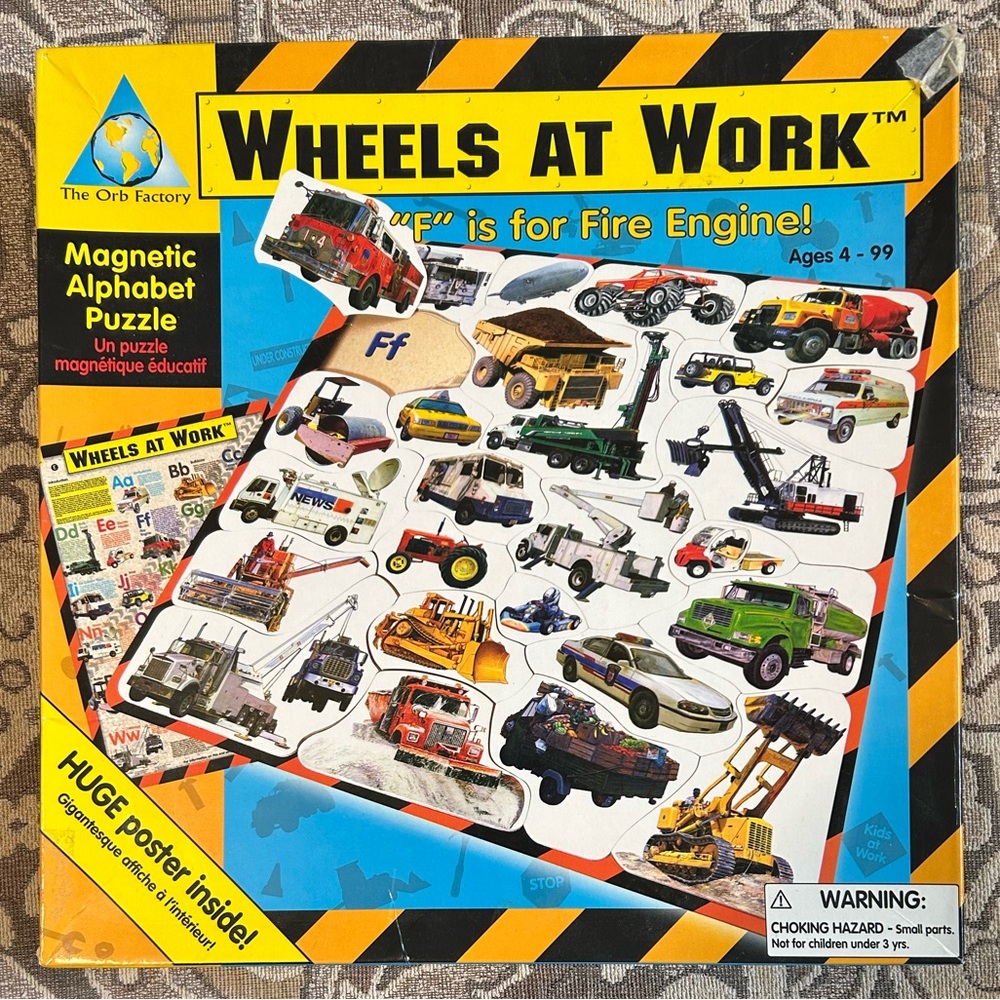 Wheels At Work Magnetic Alphabet Puzzle. 26 Cars, Trucks, Vehicles. No Poster